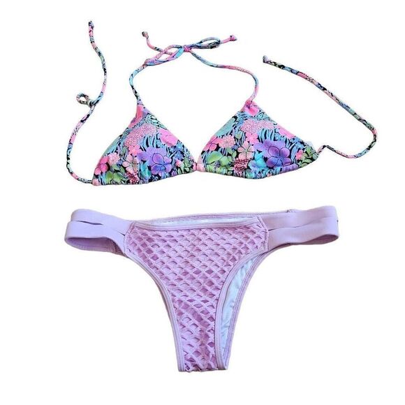 Victoria's Secret Sz S multicolor bikini set triangle padded - Picture 3 of 4